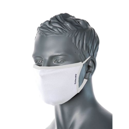 Portwest 3-Ply Anti-Microbial Fabric Face Mask (Pk25) White